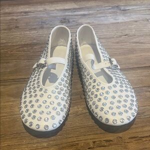 Tony Bianco White Mary Jane Flats with Silver Stud Embellishments